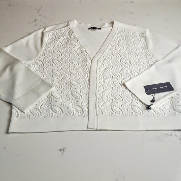 Tommy Hilfiger Ivory Crochet Front Cardigan NWT - Picture 3 of 5
